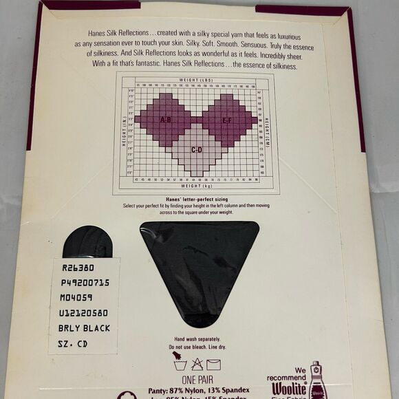 Hanes Silk Reflections Sandalfoot Pantyhouse Style 715 Size CD Barely Black VTG - Picture 4 of 5